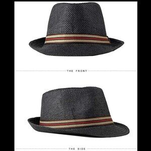 Italian Designer Inspired Black Hat Straw Fedora Tan Green Red Brown Band NWOT